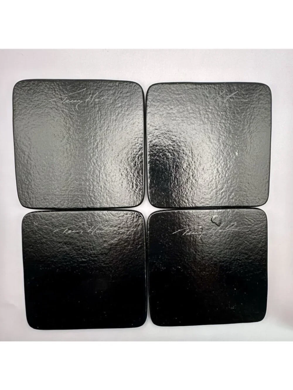 Modernist Geometric Design Coasters Set of 4 Signed Terry Hart Fused Art Glass